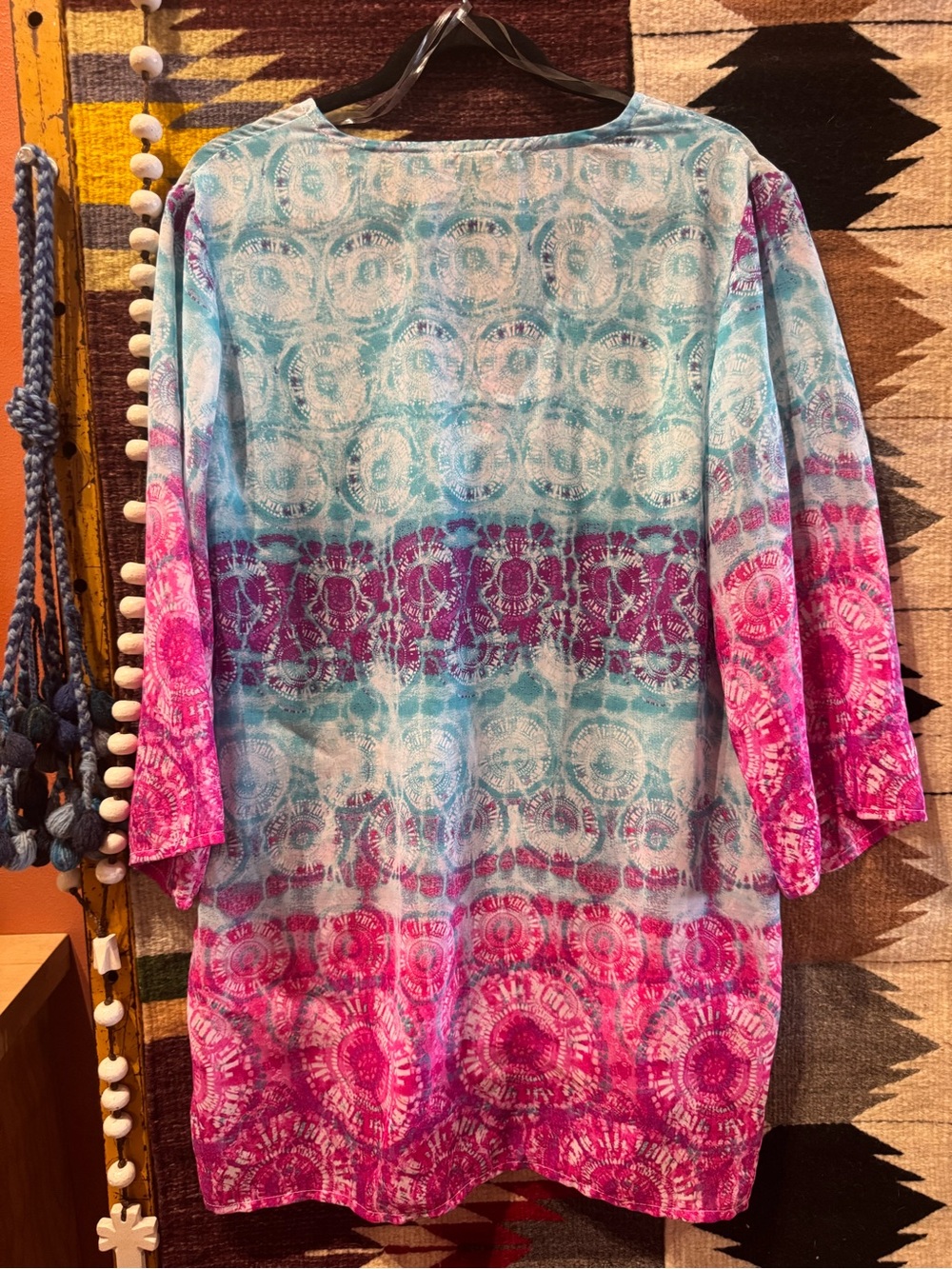 Women’s Tie-Dye Lace-Up Swim Coverup in Blue & Pink - Picture 4 of 7